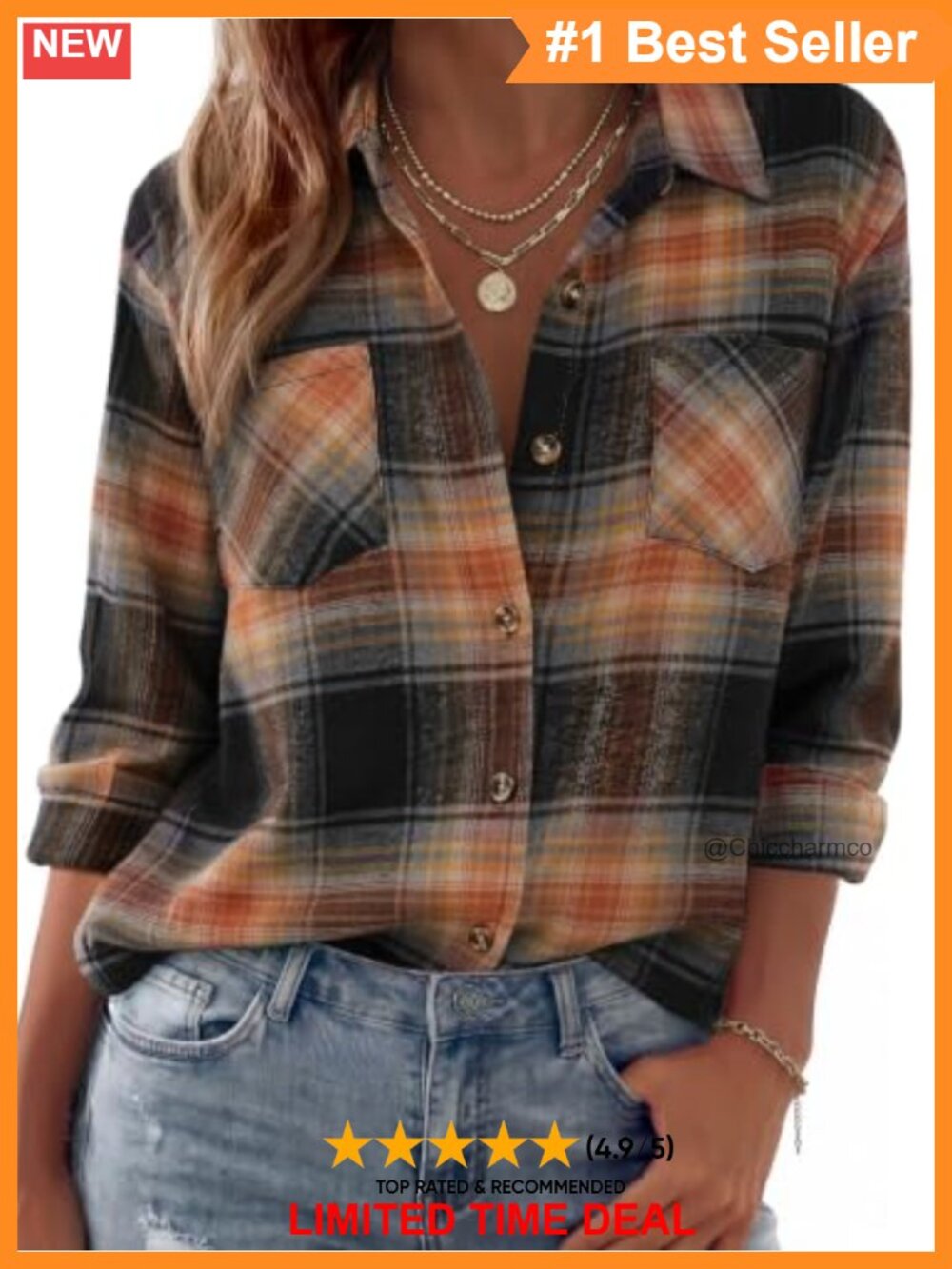Women's Plaid Flannel Shirt Long Sleeve Button Down Oversized Top